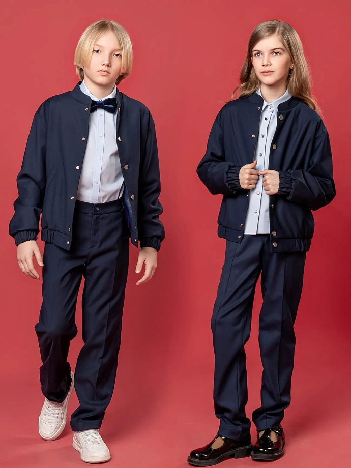 Бомбер из костюмной ткани на кнопках в цвете: Синий Ole! Twice - фото 1