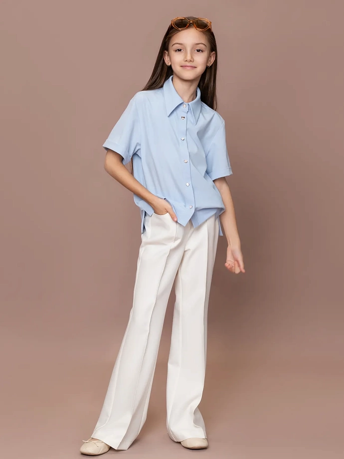 Рубашка укороченная с декоративными пуговицами в цвете: Голубой Ole! Twice - фото 6