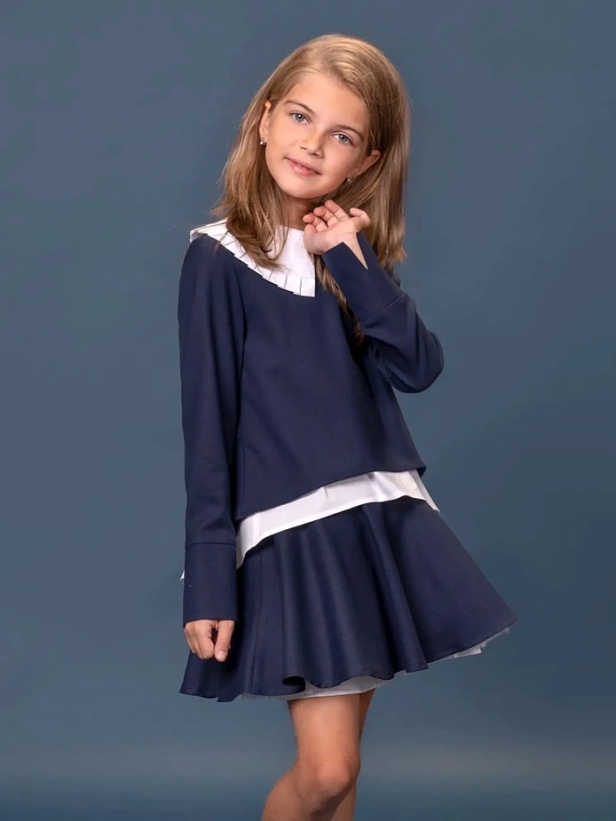 Блуза двойная с акцентным воротником в цвете: Синий Ole! Twice - фото 6