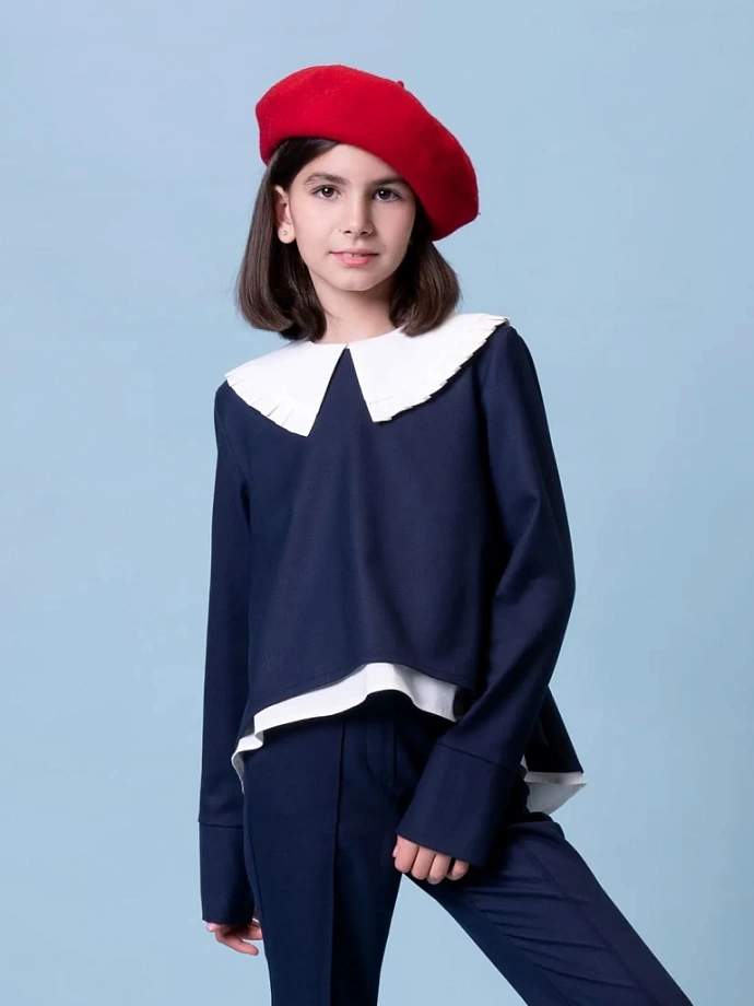 Блуза двойная с акцентным воротником в цвете: Синий Ole! Twice - фото 1