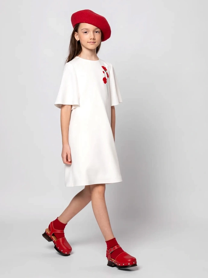 Платье А-силуэта с вышивкой в цвете: Молочный Ole! Twice - фото 3