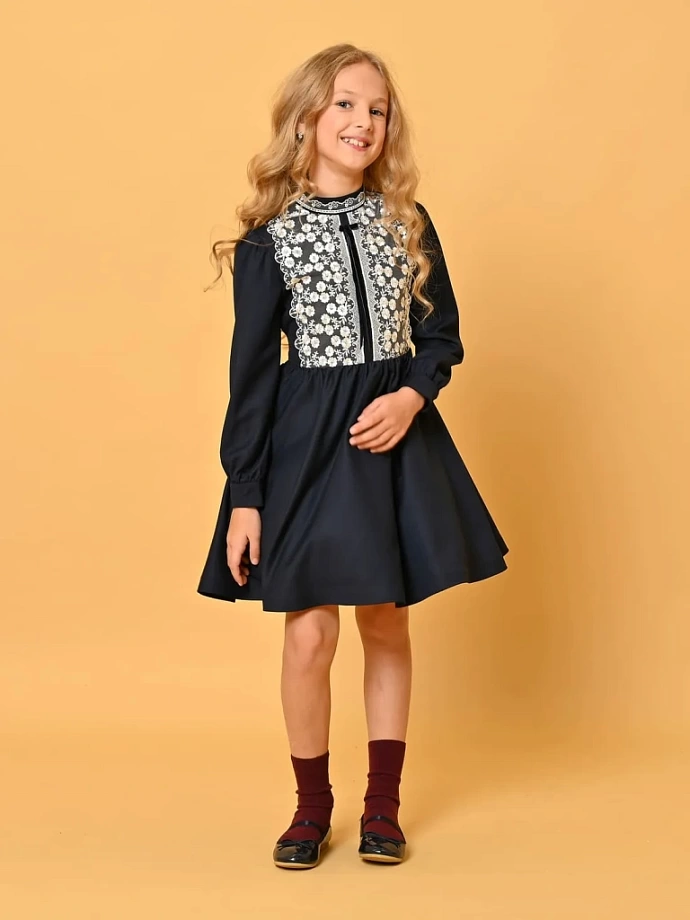 Платье школьное с широким кружевом на груди в цвете: Синий Ole! Twice - фото 5