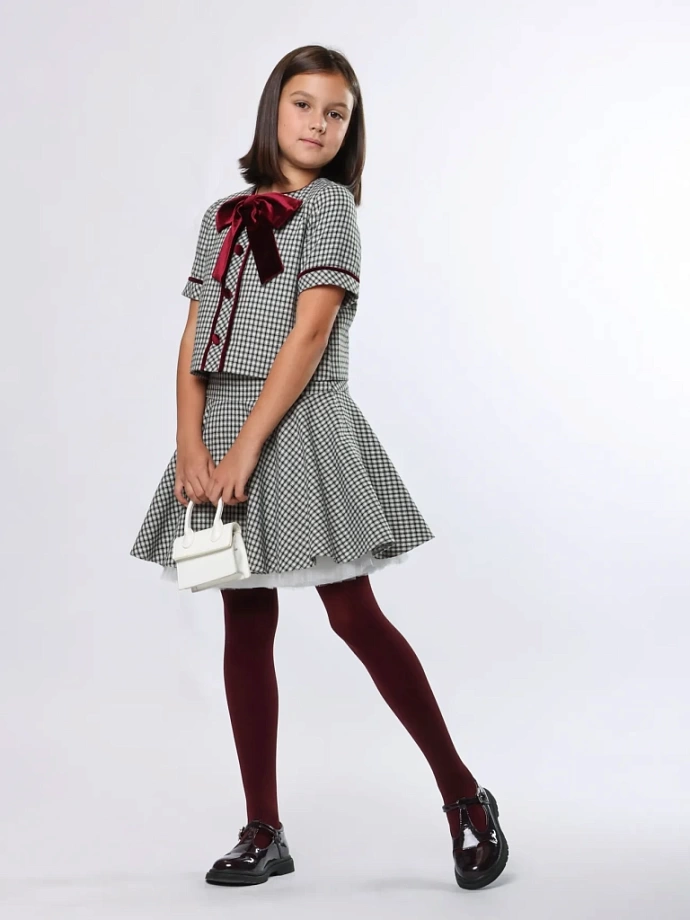 Комплект жакет с коротким рукавом и юбка в цвете: Серо-черный Ole! Twice - фото 6