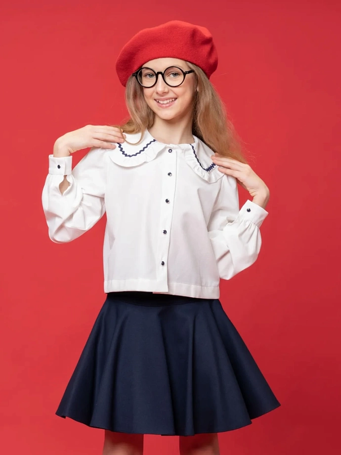 Блуза укороченная с контрастной отделкой в цвете: Белый Ole! Twice - фото 7