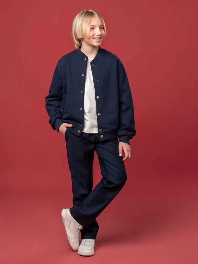 Бомбер из фактурного футера в цвете: Темно-синий Ole! Twice - фото 3