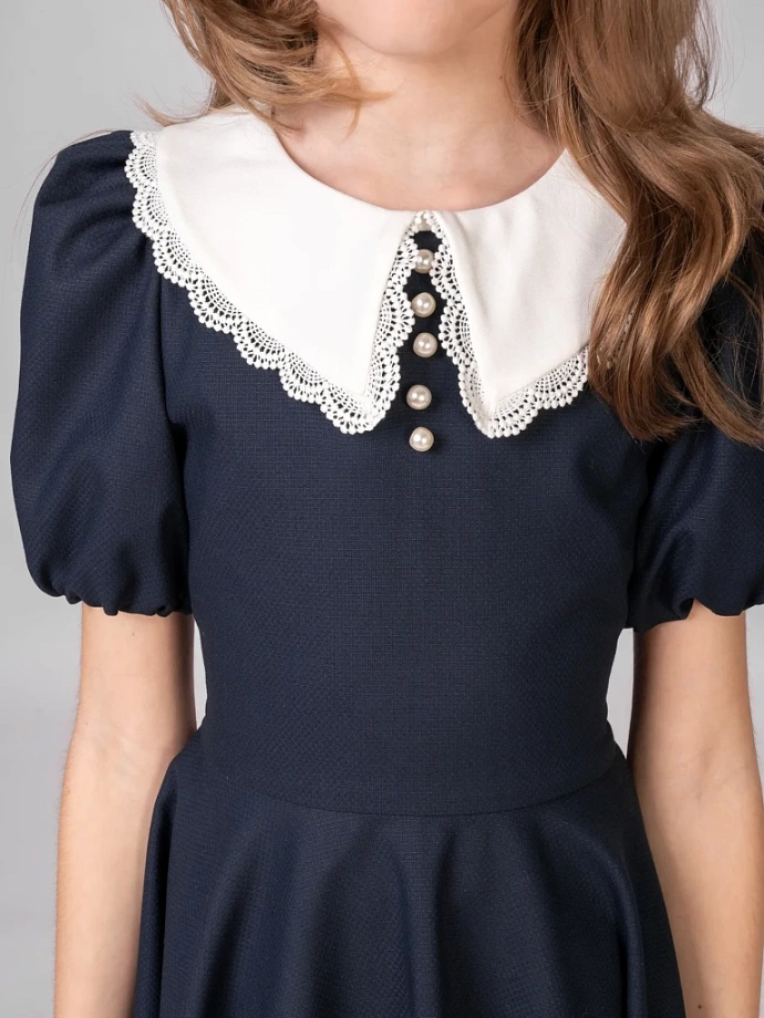 Платье со съемным воротником и коротким рукавом в цвете: Синий Ole! Twice - фото 4