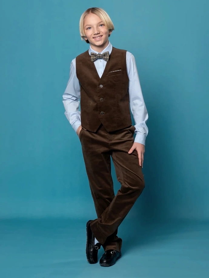 Брюки классические из вельвета в цвете: Коричневый Ole! Twice - фото 1