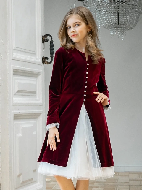 Платье-жакет с фатиновой юбкой и декоративными пуговицами