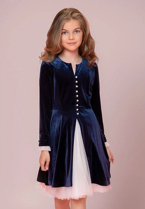 Платье-жакет с фатиновой юбкой и декоративными пуговицами