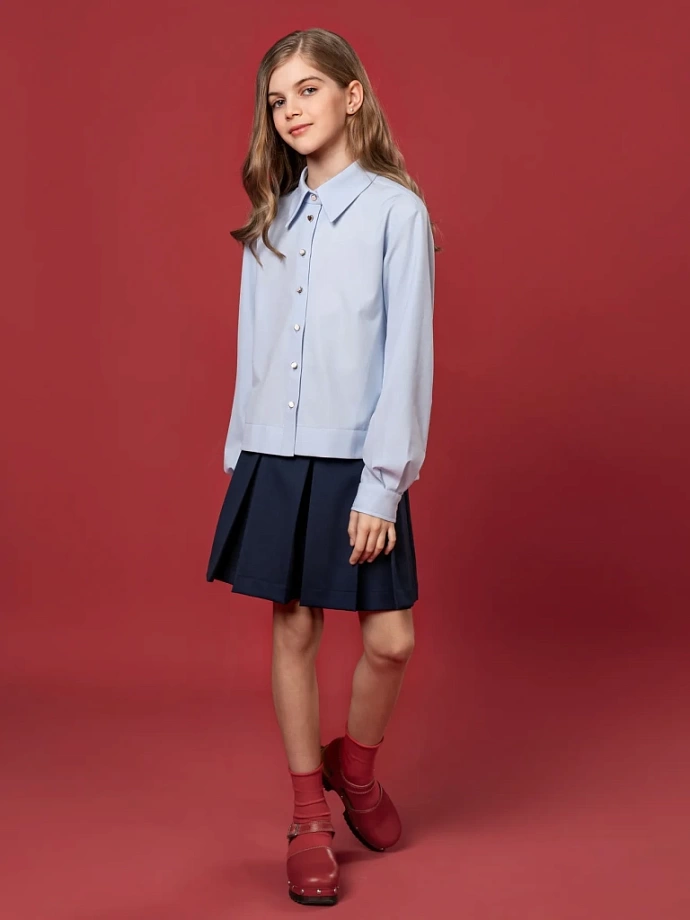 Рубашка укороченная с длинным рукавом в цвете: Голубой Ole! Twice - фото 5