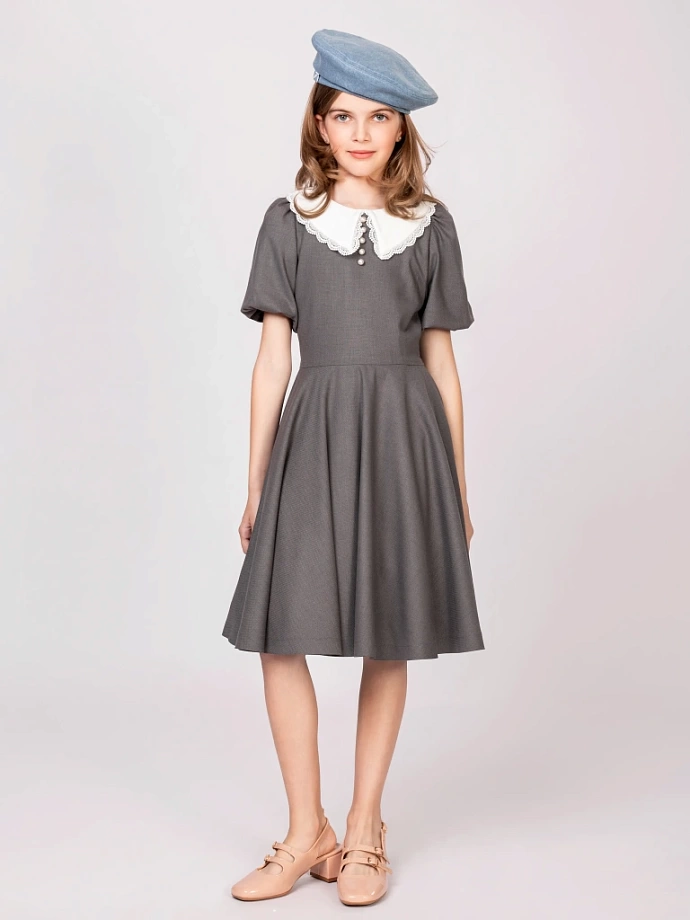 Платье со съемным воротником и коротким рукавом в цвете: Серый Ole! Twice - фото 3