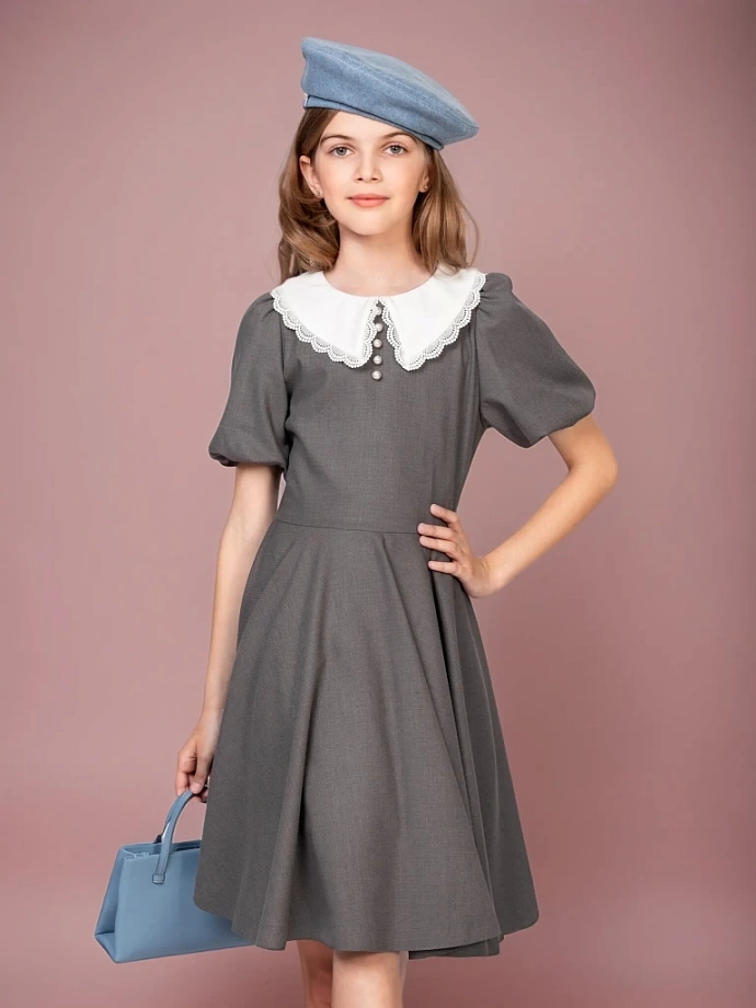 Платье со съемным воротником и коротким рукавом в цвете: Серый Ole! Twice - фото 1