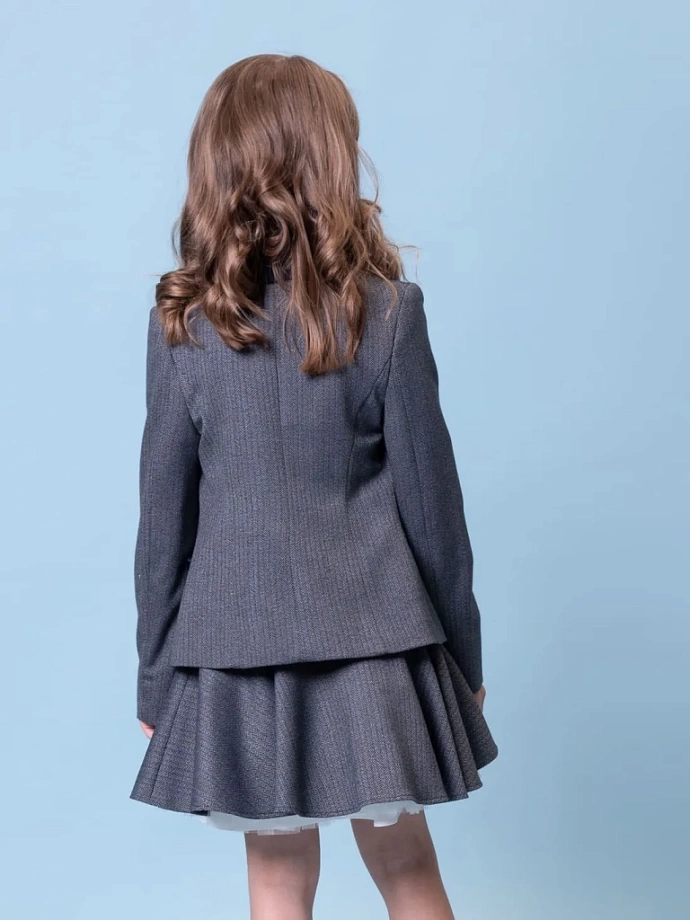 Жакет-пиджак в "елочку" с бархатной отделкой в цвете: Синий Ole! Twice - фото 2