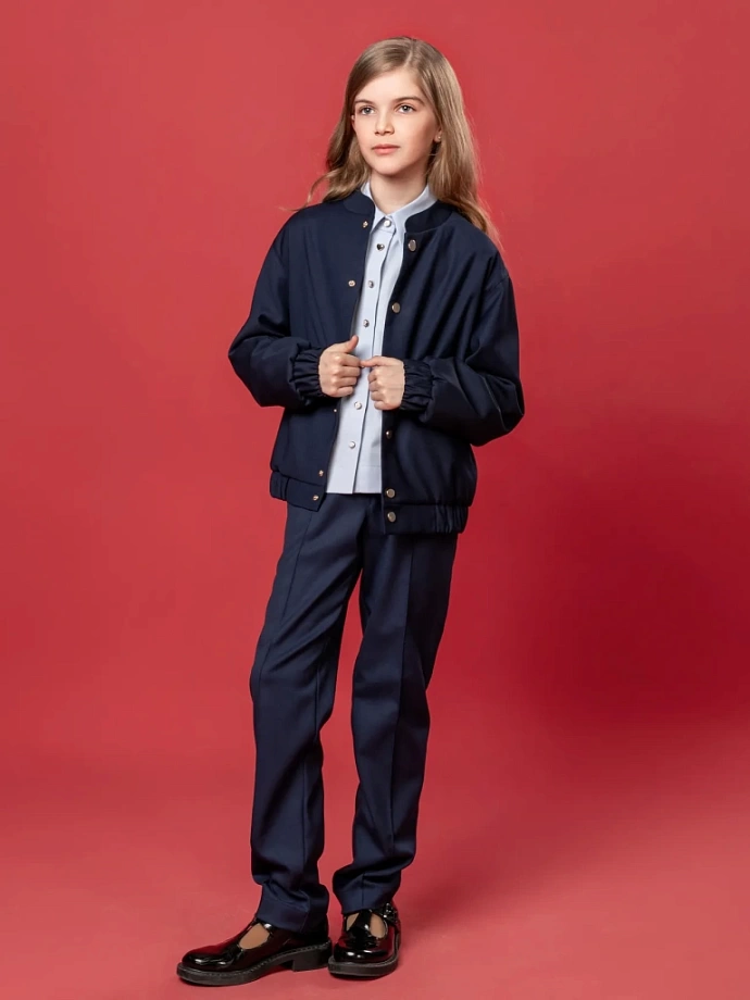 Бомбер из костюмной ткани на кнопках в цвете: Синий Ole! Twice - фото 5