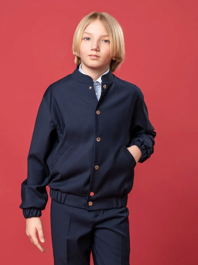 Бомбер из костюмной ткани на кнопках в цвете: Синий Ole! Twice - фото 4