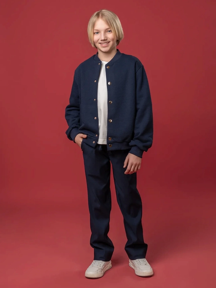 Бомбер из фактурного футера в цвете: Темно-синий Ole! Twice - фото 4