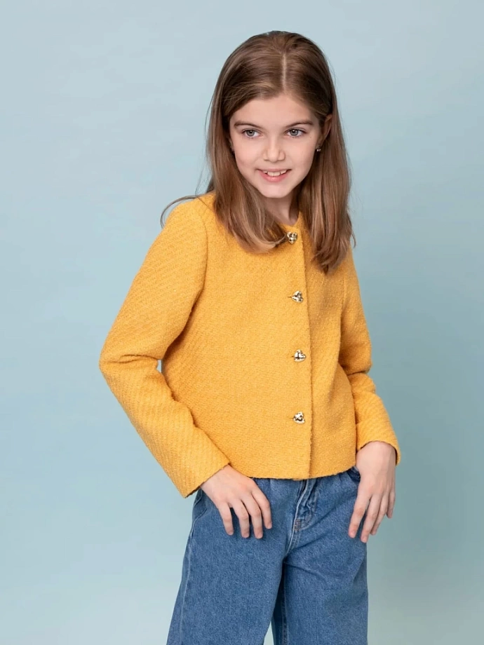 Жакет из твида в цвете: Горчичный Ole! Twice - фото 2