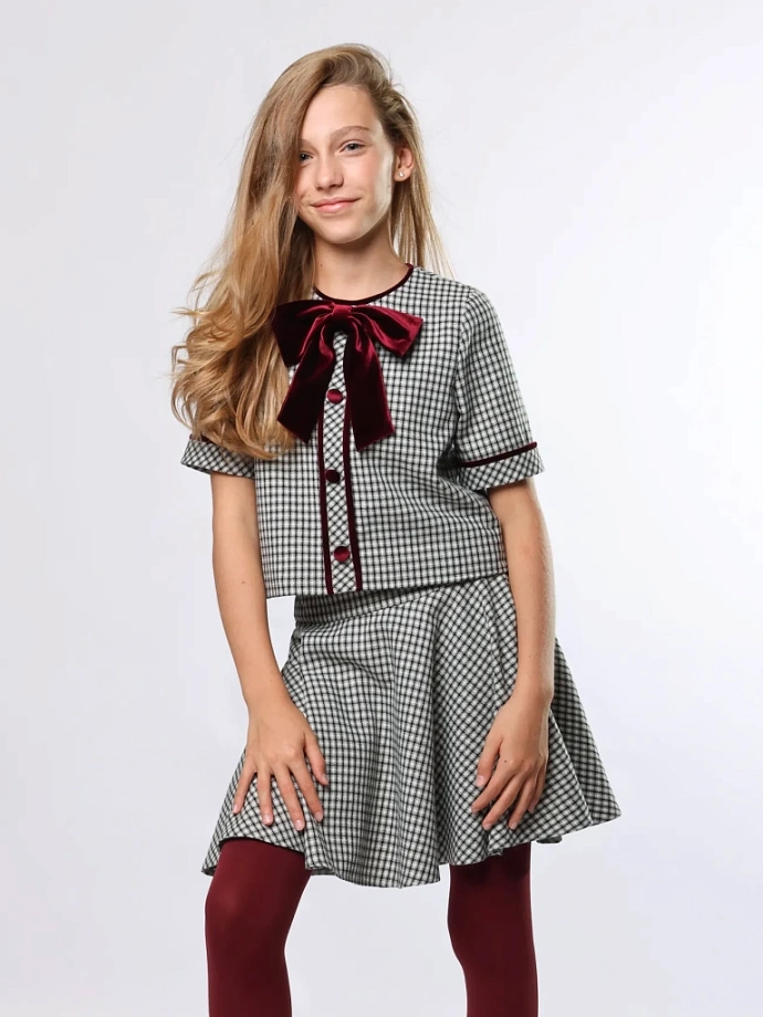 Комплект жакет с коротким рукавом и юбка в цвете: Серо-черный Ole! Twice - фото 7