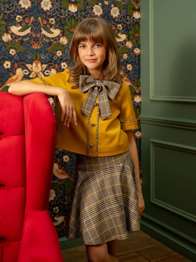 Комплект жакет с коротким рукавом и юбка в цвете: Горчичный Ole! Twice - фото 1