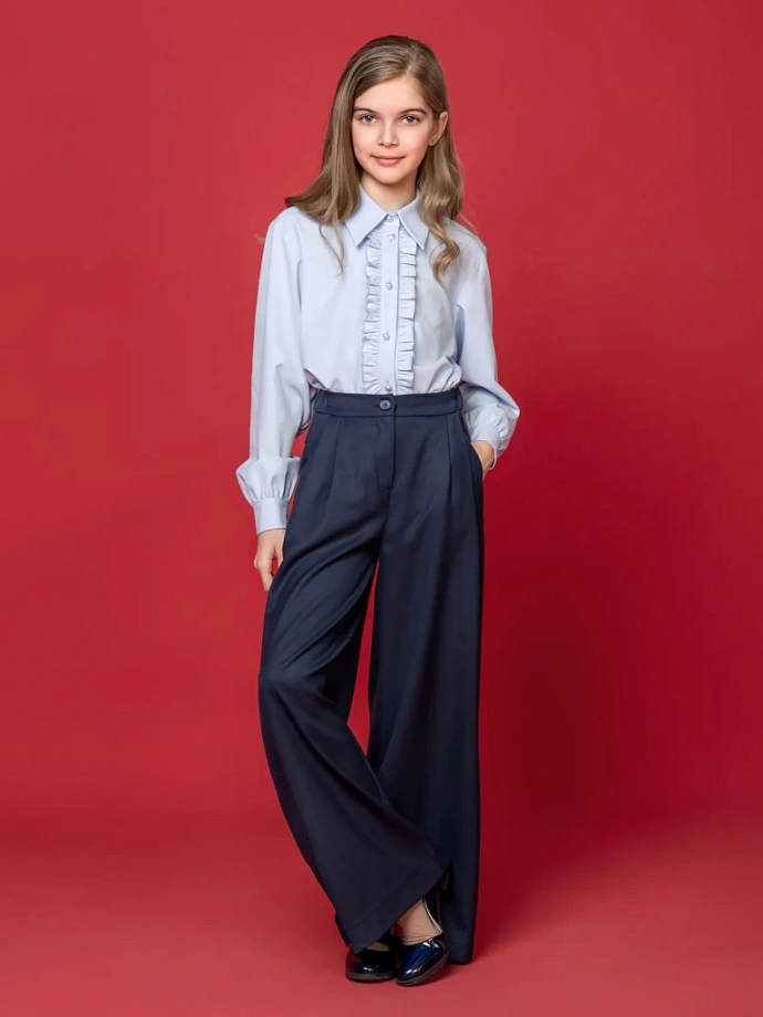 Блуза с оборкой по планке в цвете: Голубой Ole! Twice - фото 4