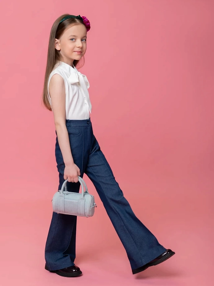 Брюки "деним" клеш со стрелками в цвете: Синий Ole! Twice - фото 1