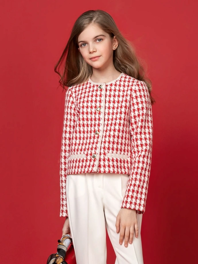 Жакет из твида с декоративной отделкой в цвете: Красно-белый Ole! Twice - фото 8