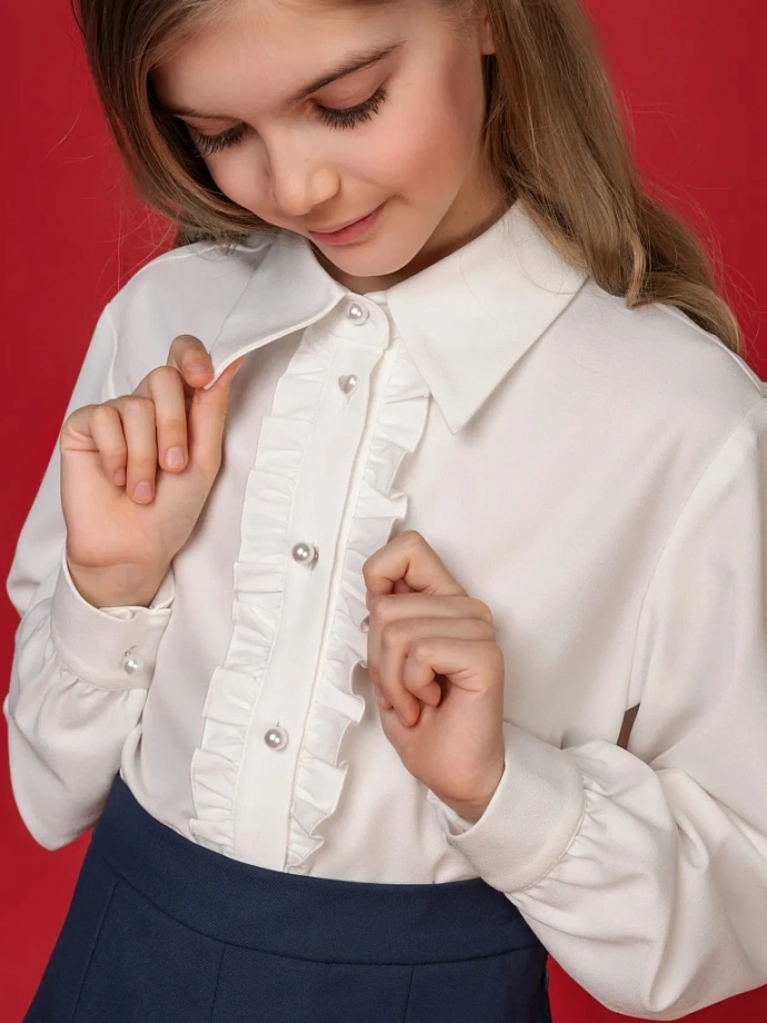 Блуза с оборкой по планке в цвете: Белый Ole! Twice - фото 3