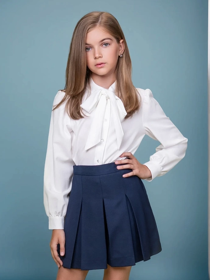 Блуза с бантом, длинный рукав в цвете: Белый Ole! Twice - фото 1