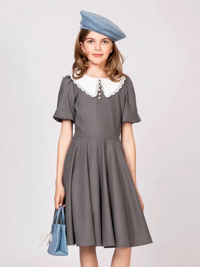 Платье со съемным воротником и коротким рукавом в цвете: Серый Ole! Twice - фото 5