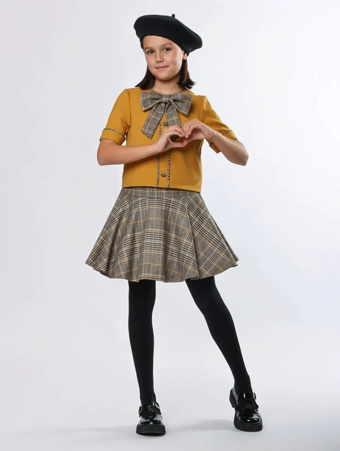 Комплект жакет с коротким рукавом и юбка в цвете: Горчичный Ole! Twice - фото 6