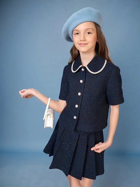 Жакет из твида с воротником и коротким рукавом