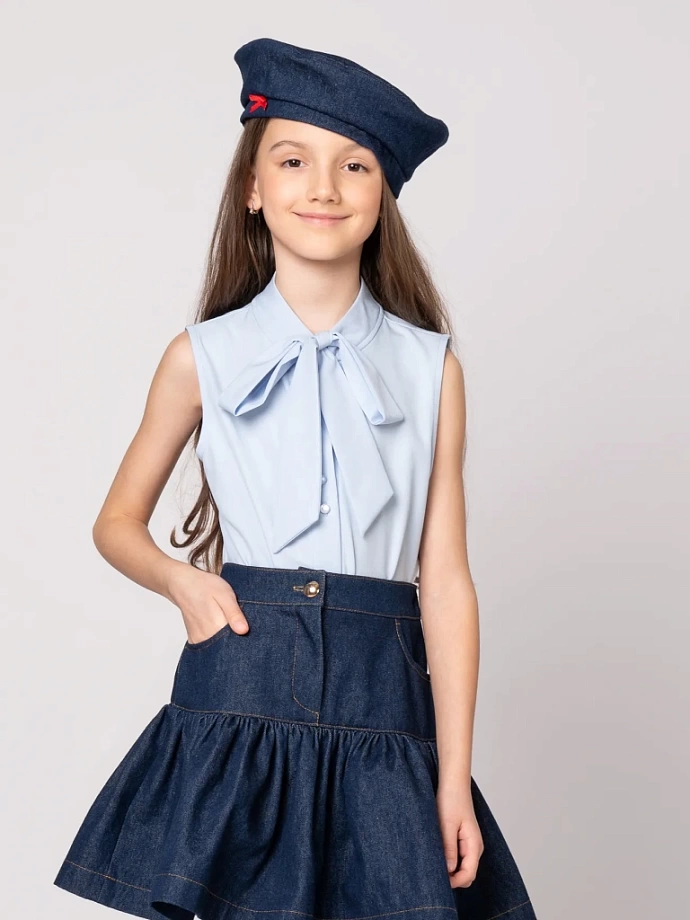 Блуза с бантом, без рукавов в цвете: Голубой Ole! Twice - фото 5