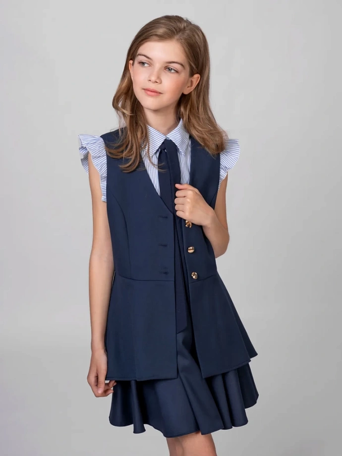 Жилет удлиненный с баской в цвете: Синий Ole! Twice - фото 2