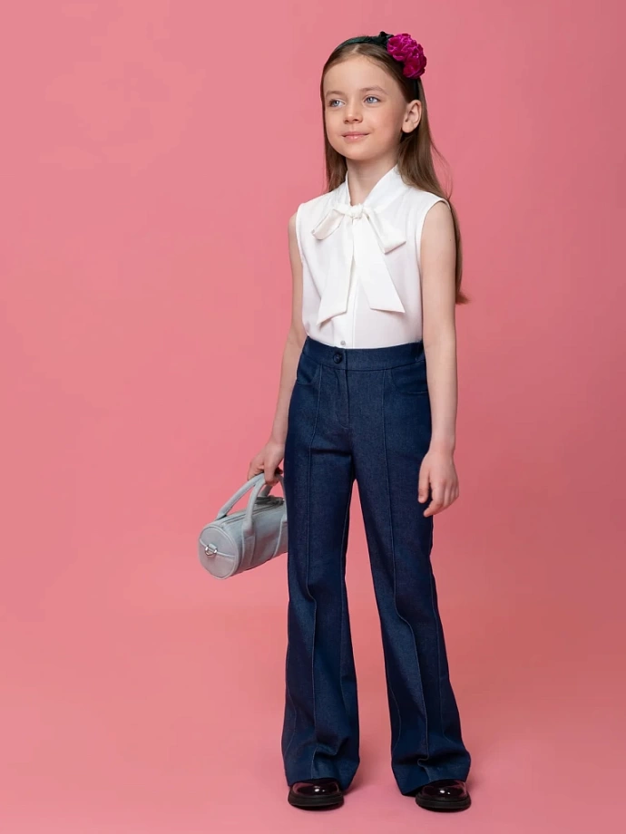 Брюки "деним" клеш со стрелками в цвете: Синий Ole! Twice - фото 4