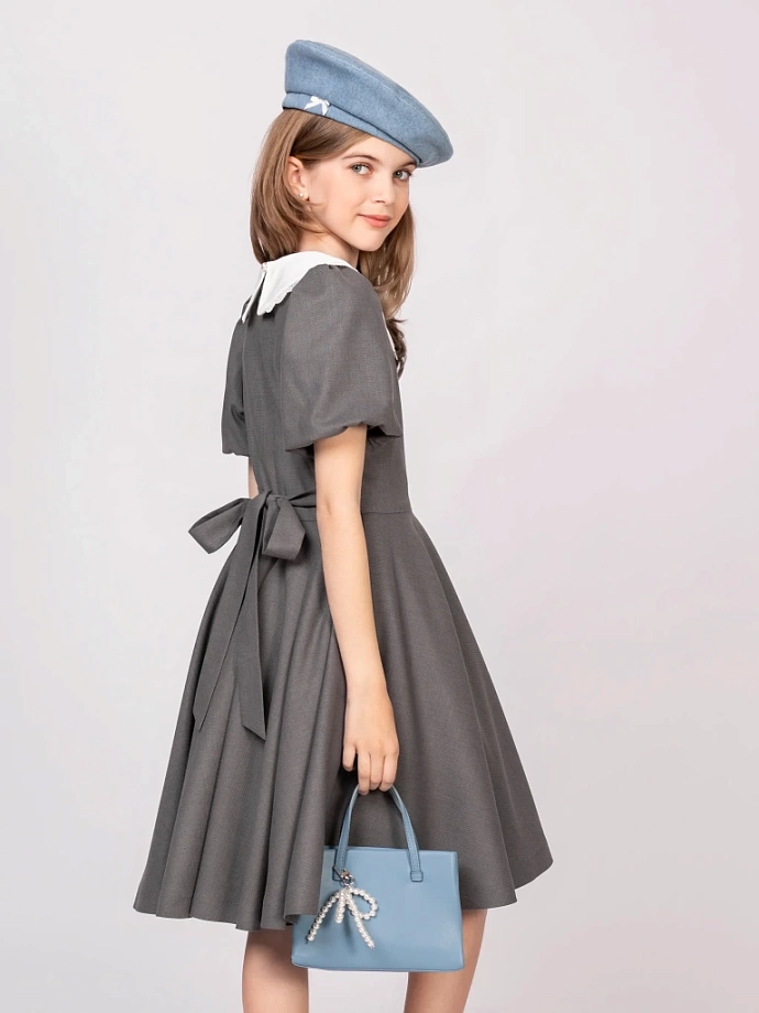 Платье со съемным воротником и коротким рукавом в цвете: Серый Ole! Twice - фото 2