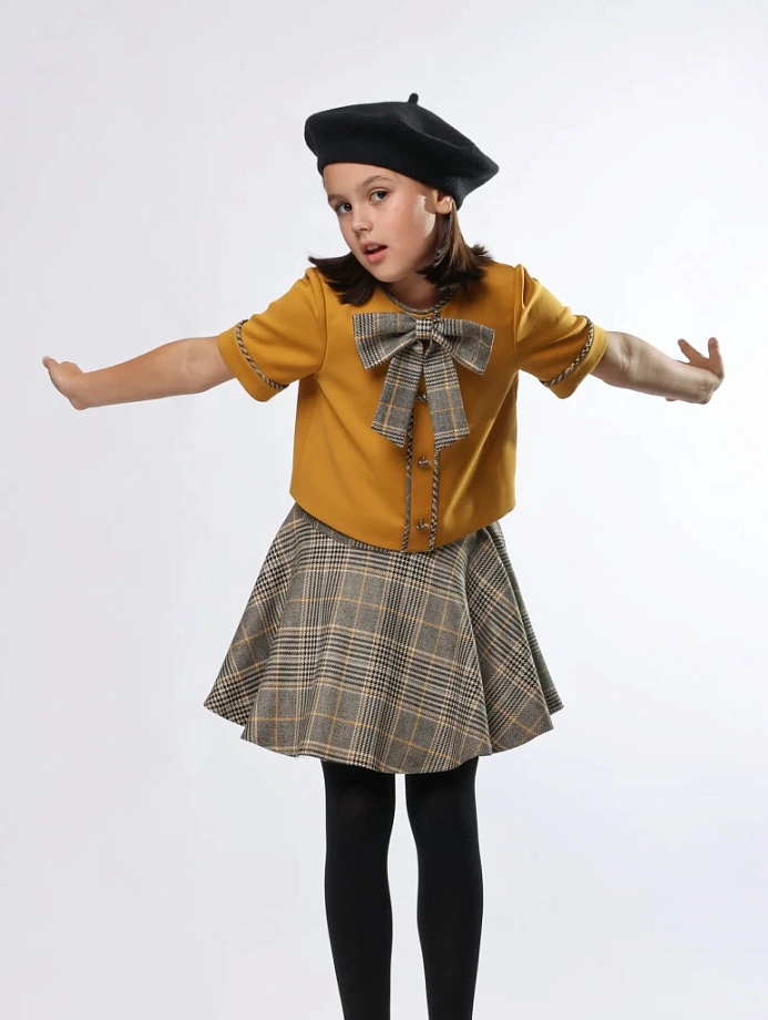 Комплект жакет с коротким рукавом и юбка в цвете: Горчичный Ole! Twice - фото 8