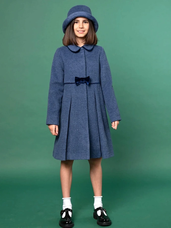 Пальто демисезонное для девочки + шляпка в цвете: Синий Ole! Twice - фото 2