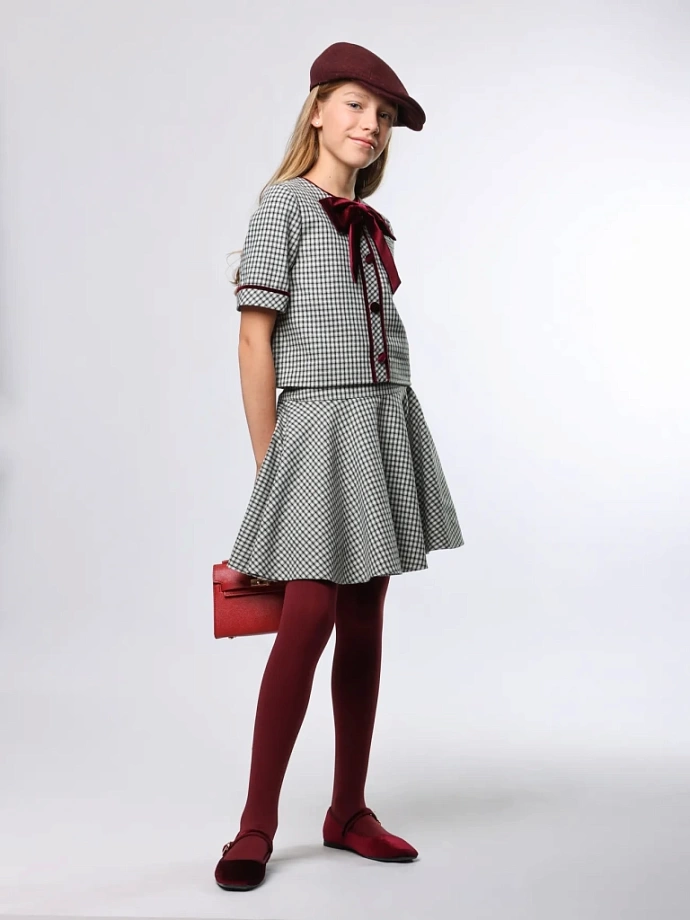 Комплект жакет с коротким рукавом и юбка в цвете: Серо-черный Ole! Twice - фото 2