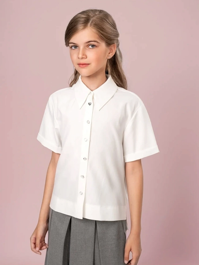 Рубашка укороченная с декоративными пуговицами в цвете: Белый Ole! Twice - фото 1