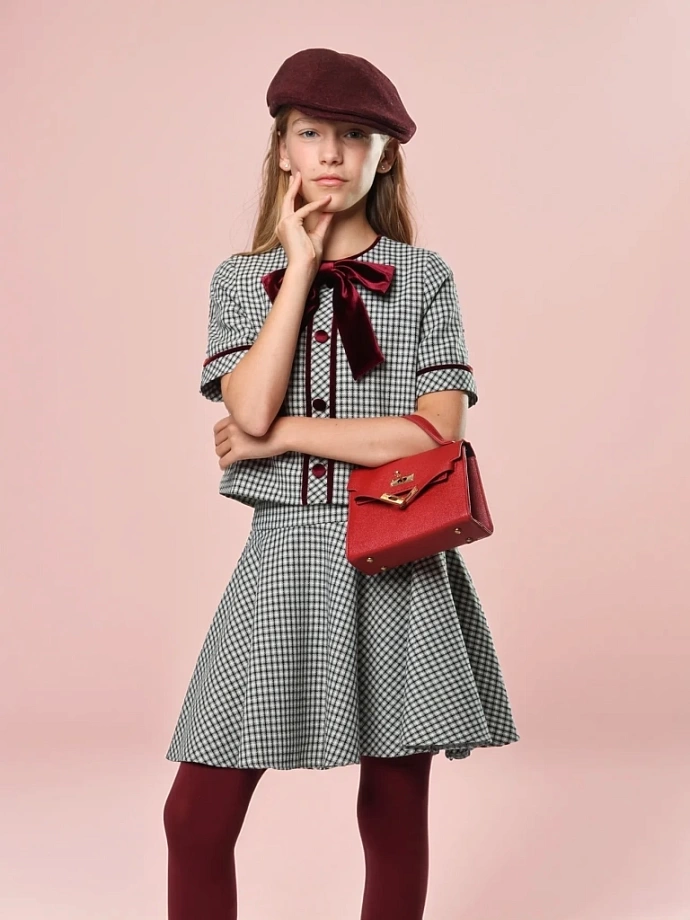 Комплект жакет с коротким рукавом и юбка в цвете: Серо-черный Ole! Twice - фото 1