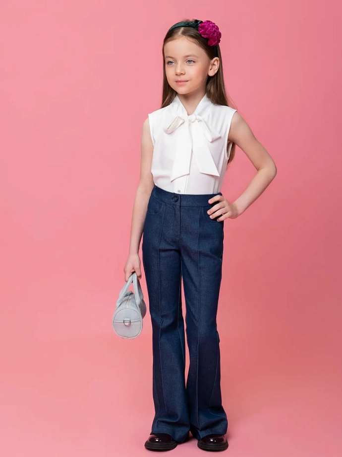 Брюки "деним" клеш со стрелками в цвете: Синий Ole! Twice - фото 2