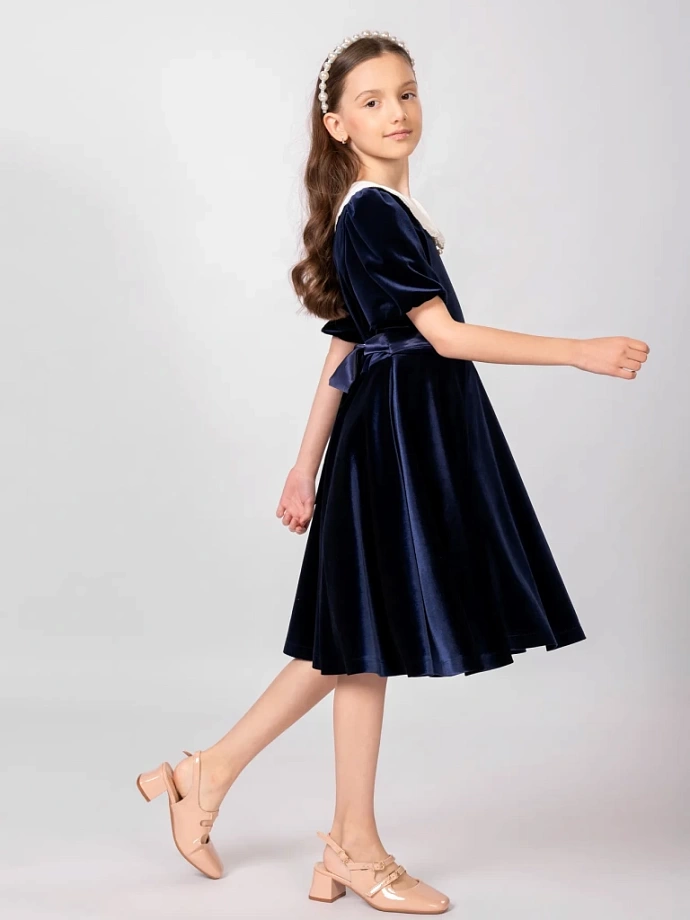 Платье из бархата со съемным воротником и коротким рукавом в цвете: Синий Ole! Twice - фото 8