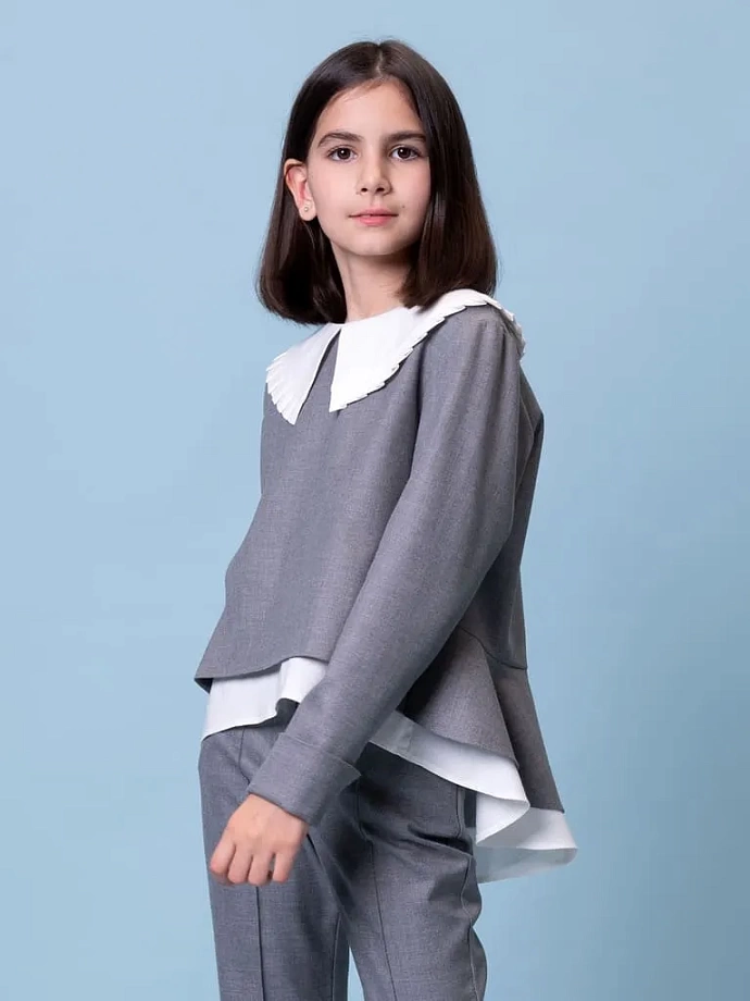 Блуза двойная с акцентным воротником в цвете: Серый Ole! Twice - фото 2