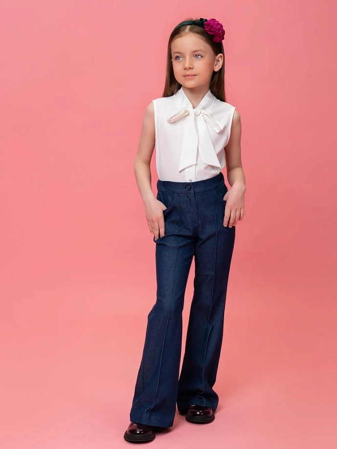 Брюки "деним" клеш со стрелками в цвете: Синий Ole! Twice - фото 6