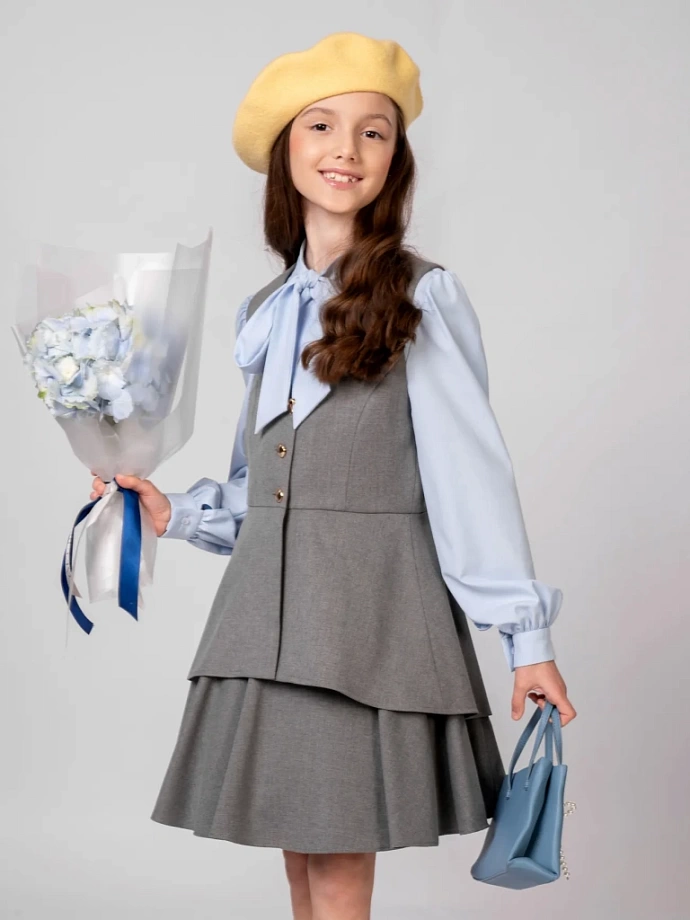 Жилет удлиненный с баской в цвете: Серый Ole! Twice - фото 4