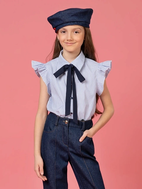 Блуза с коротким рукавом-оборкой, со съемным бантом