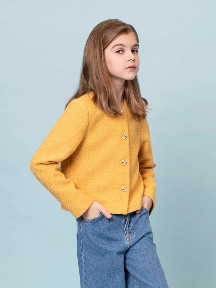 Жакет из твида в цвете: Горчичный Ole! Twice - фото 6