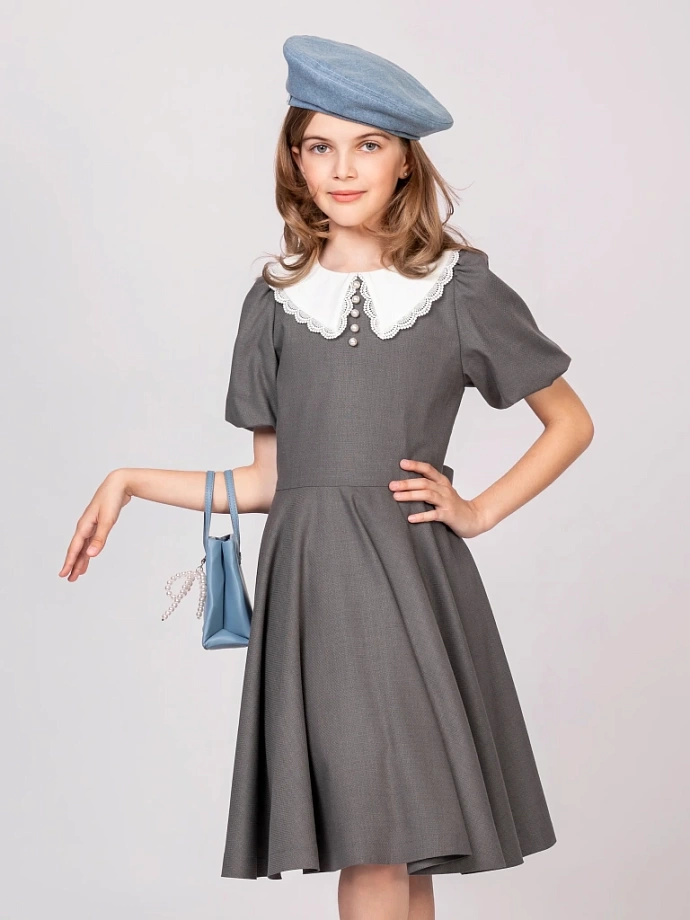 Платье со съемным воротником и коротким рукавом в цвете: Серый Ole! Twice - фото 7