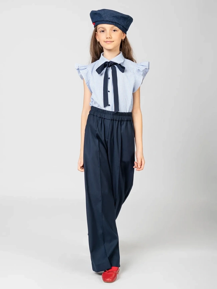 Блуза с коротким рукавом-оборкой, со съемным бантом в цвете: Голубой Ole! Twice - фото 6