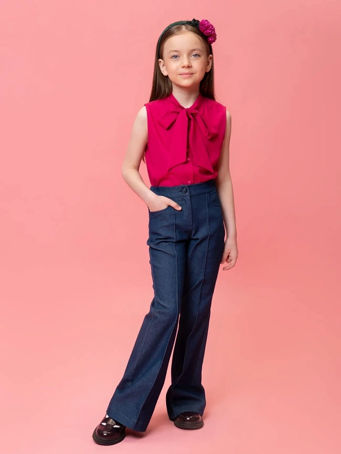 Брюки "деним" клеш со стрелками в цвете: Синий Ole! Twice - фото 7